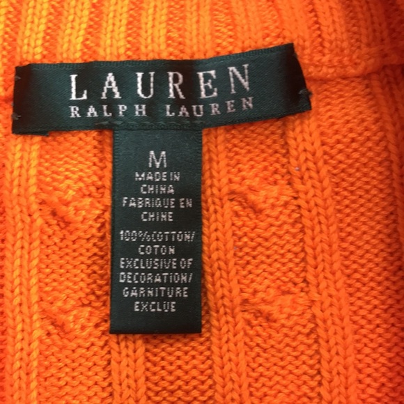 Lauren Ralph Lauren tangerine medium zippered cable knit sweater. - Picture 4 of 6
